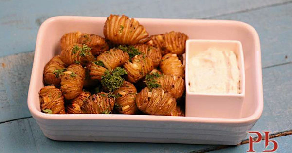 Hasselback Baby Potatoes with Herbed Sour Cream