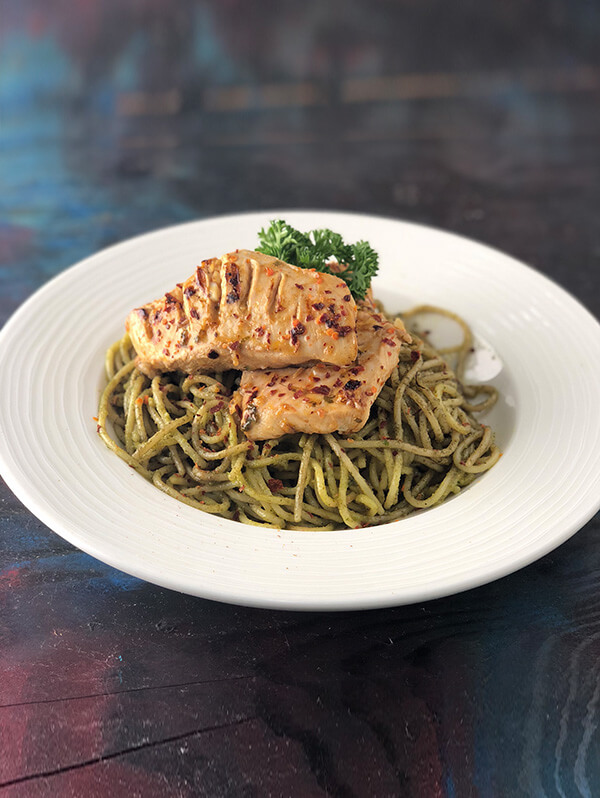 Peri Peri Grilled Chicken on Pesto Cream Spaghetti Image